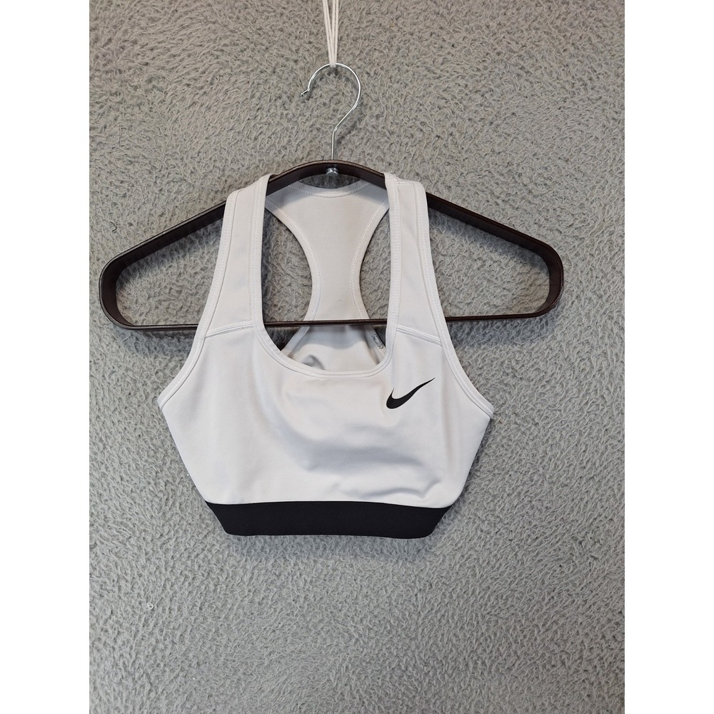 Nike Sports Bra Women Small White Dri Fit Fitness Racerback Athletic Swoosh Logo